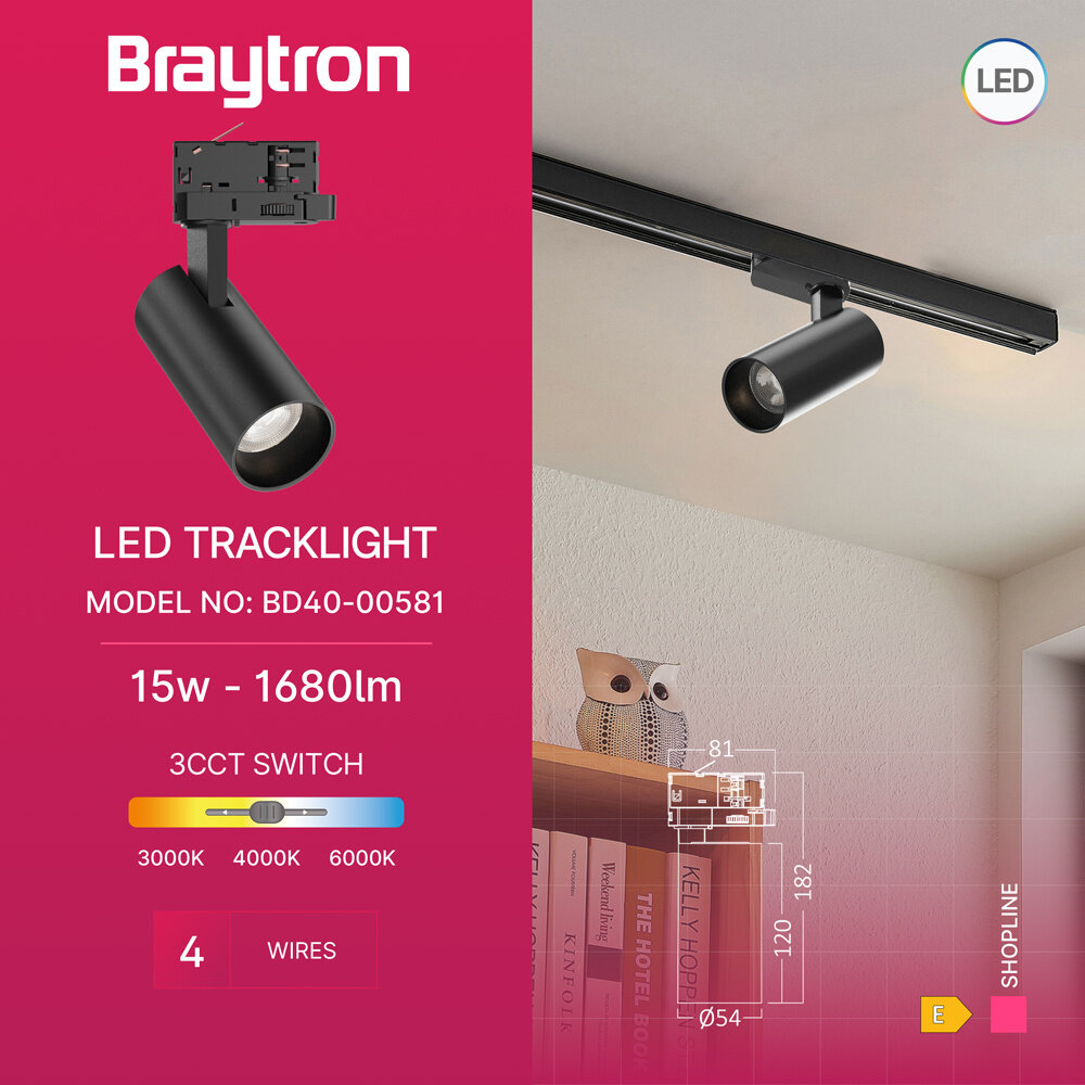 Braytron LED Railspot - 15W 1680lm -CCT - 3-fase universeel