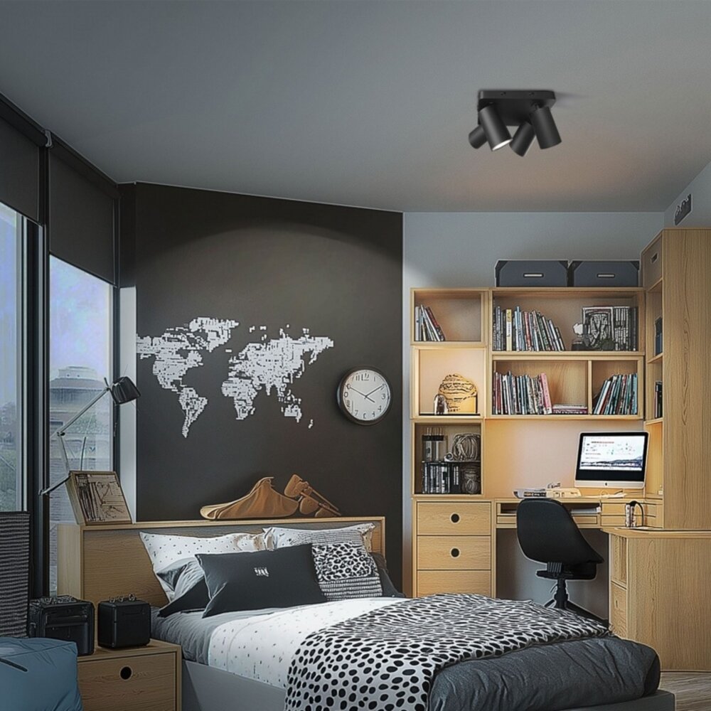 LCB LED plafondspot mat zwart - 4 verstelbare spots - GU10 aansluiting