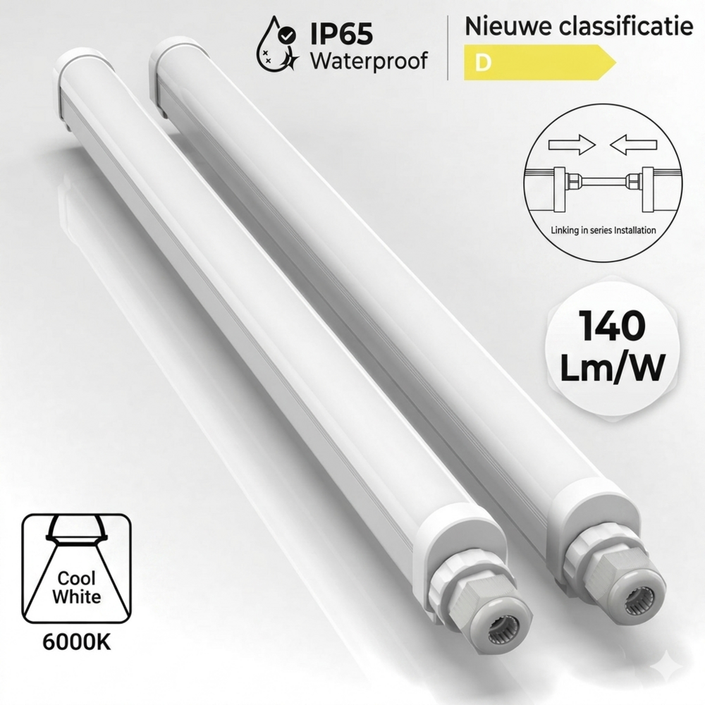LCB LED Montagebalk 120cm - 32W 140lm p/w - 6000K 865 - IP65 Doorkoppelbaar LCB LED Montagebalk 120cm - 32W 140lm p/w - 6000K 865 - IP65 Doorkoppelbaar