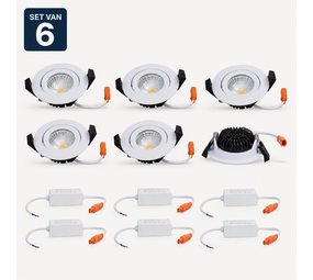LCB Set van 6 LED Inbouwspots IP65 Wit 82mm 5W 2700K Triac Dimbaar