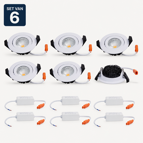 LCB Set van 6 LED Inbouwspots IP65 Wit 82mm 5W 2700K Triac Dimbaar