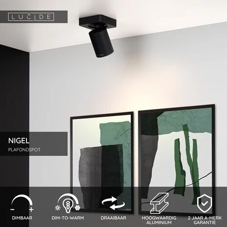 Lucide LED Opbouwspot Nigel Zwart GU10 5W 2200K Dimbaar Lucide LED Opbouwspot Nigel Zwart GU10 5W 2200K Dimbaar