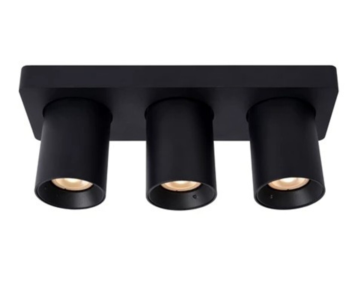 Lucide LED 3-Lichts Opbouwspot Nigel Zwart GU10 3x5W 2200K Dimbaar