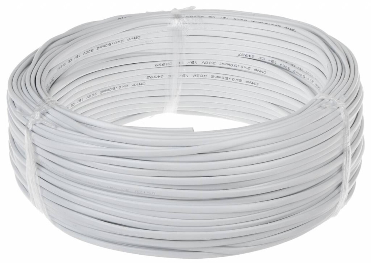 Aigostar Aansluitsnoer - 250m - 2x 0.75 mm2 met witte mantel plat - H03VVH2-F Aigostar Aansluitsnoer - 250m - 2x 0.75 mm2 met witte mantel plat - H03VVH2-F