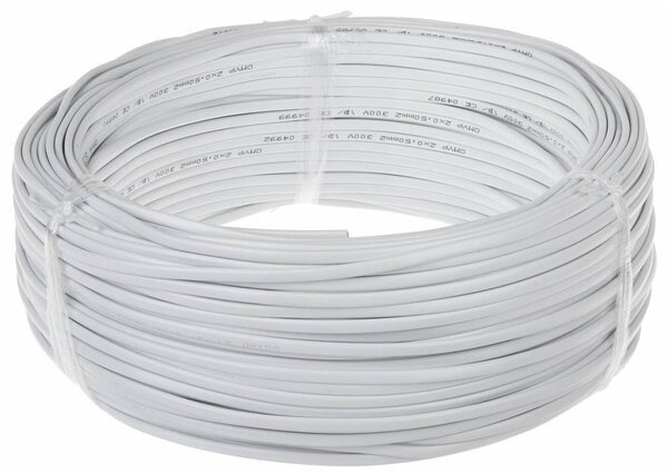 Aigostar Aansluitsnoer - 250m - 2x 0.75 mm2 met witte mantel plat - H03VVH2-F Aigostar Aansluitsnoer - 250m - 2x 0.75 mm2 met witte mantel plat - H03VVH2-F