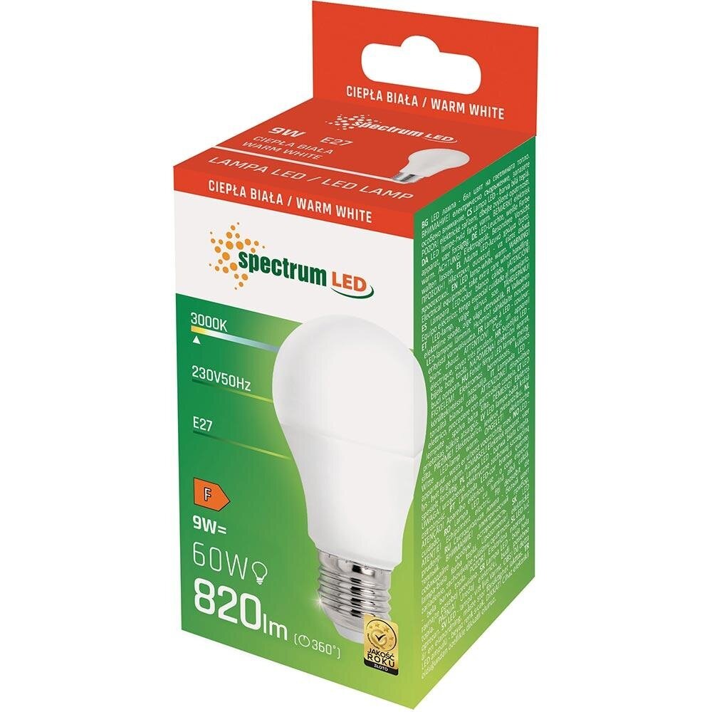 Spectrum Spectrum LED Lamp E27 A60 - 9W 820Lm - 3000K Warm Wit | Vervangt 60W Spectrum Spectrum LED Lamp E27 A60 - 9W 820Lm - 3000K Warm Wit | Vervangt 60W
