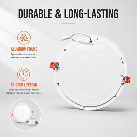 LCB LED Dimbare inbouwspot rond aluminium - 12W vervangt 100W - zaagmaat 155mm - 4000K helder wit licht LCB LED Dimbare inbouwspot rond aluminium - 12W vervangt 100W - zaagmaat 155mm - 4000K helder wit licht