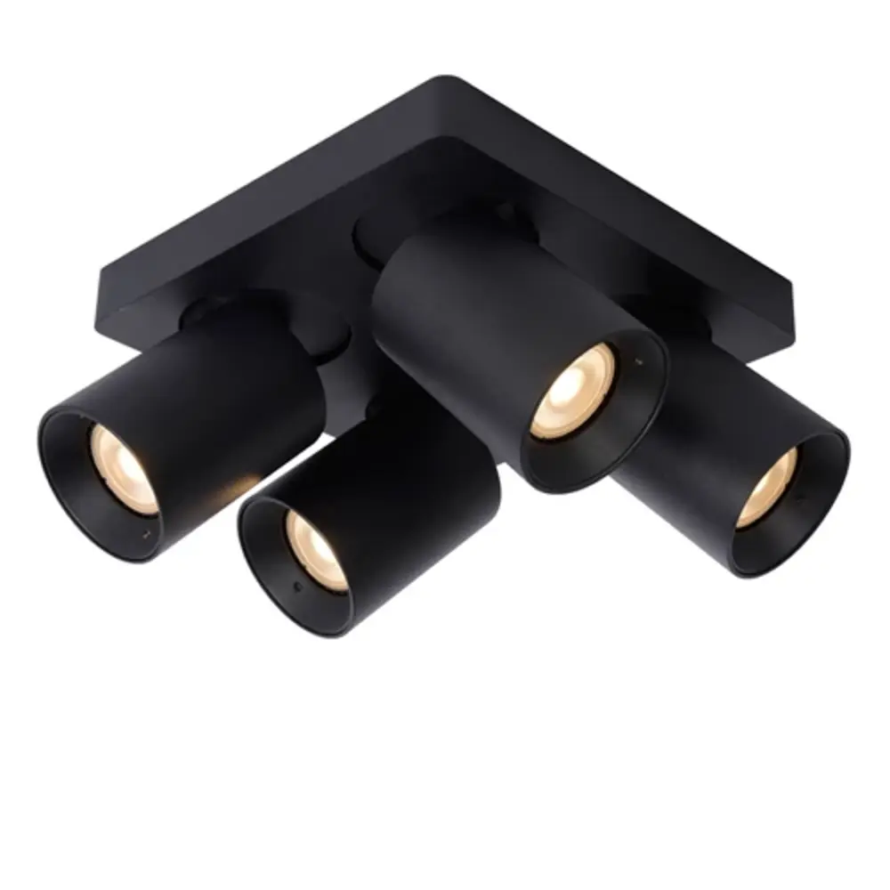 Lucide OP=OP NIGEL Plafondspot-Zwart-LED Dimb.-4xGU10-5W