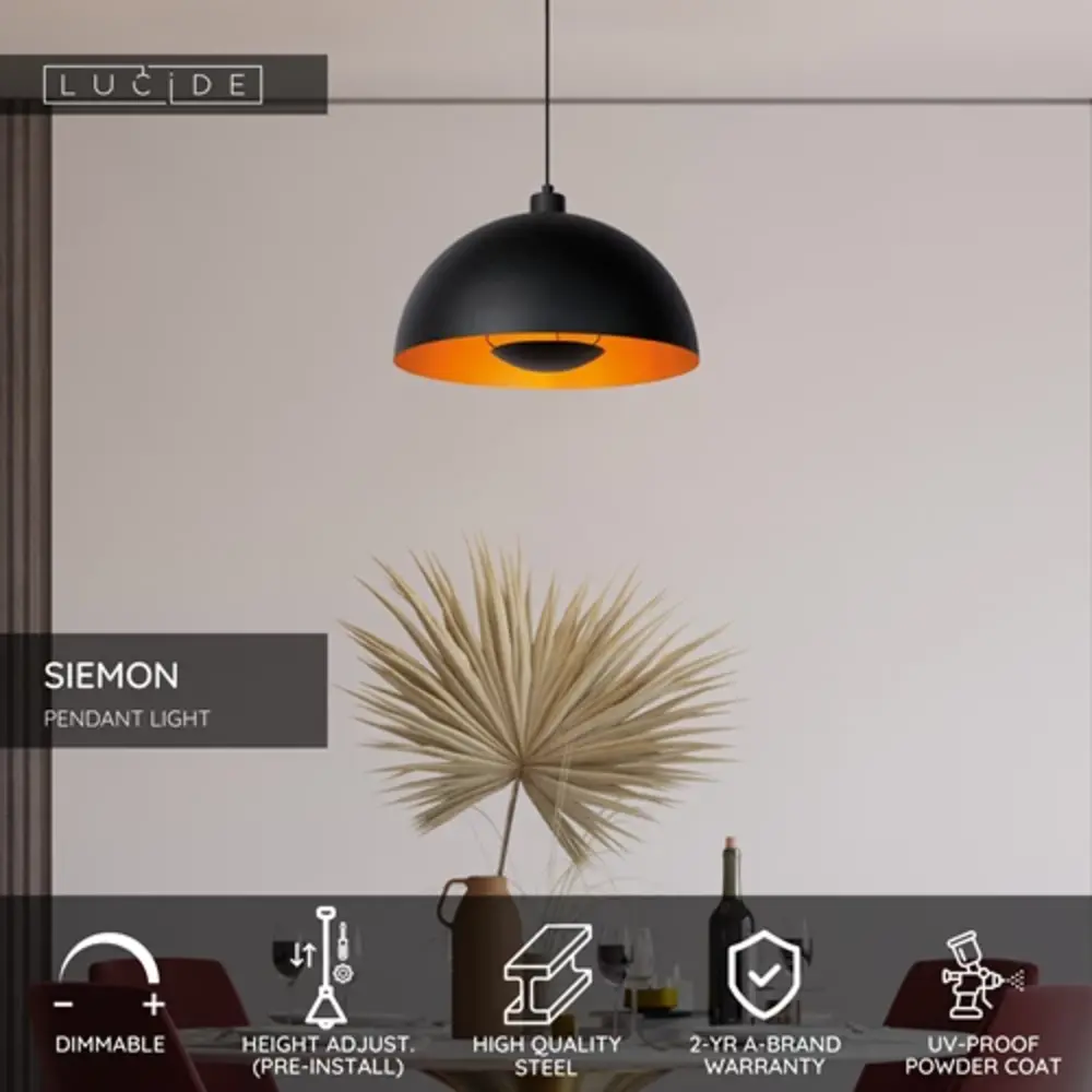 Lucide OP=OP SIEMON Hanglamp-Zwart-Ø40-1xE27-40W-Staal