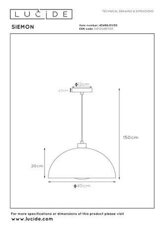 Lucide OP=OP SIEMON Hanglamp-Zwart-Ø40-1xE27-40W-Staal