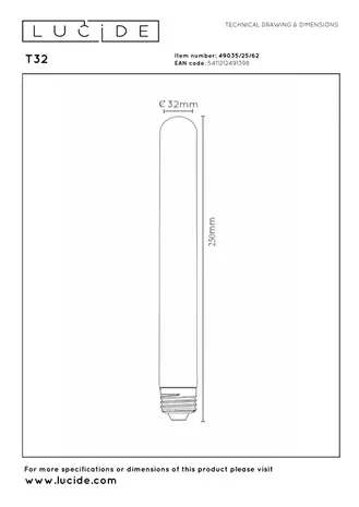 Lucide OP=OP T32 Fil. lamp-Amber-LED Dimb.-1xE27-4,9W-2200K Lucide OP=OP T32 Fil. lamp-Amber-LED Dimb.-1xE27-4,9W-2200K