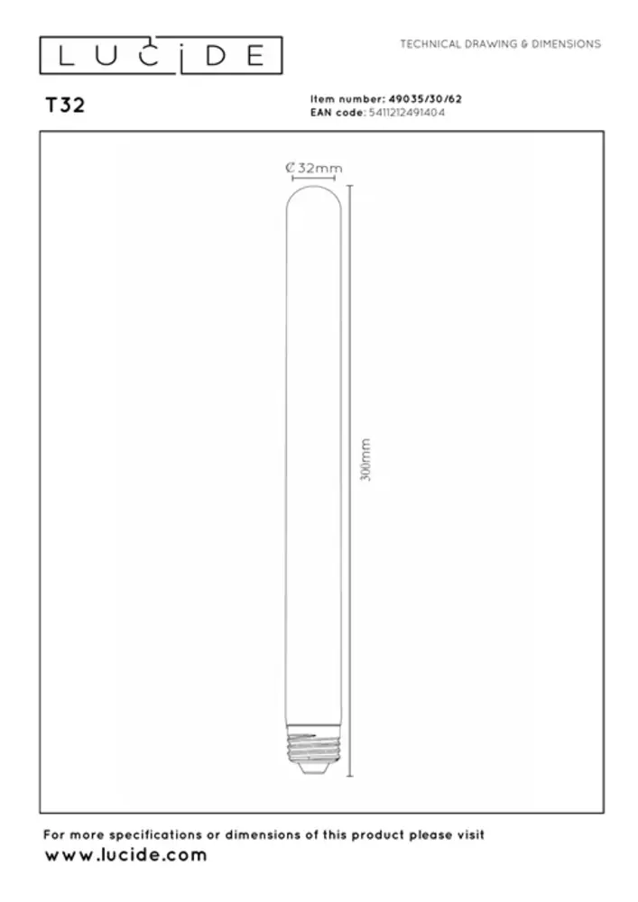 Lucide OP=OP T32 Fil. lamp-Amber-LED Dimb.-1xE27-4,9W-2200K Lucide OP=OP T32 Fil. lamp-Amber-LED Dimb.-1xE27-4,9W-2200K