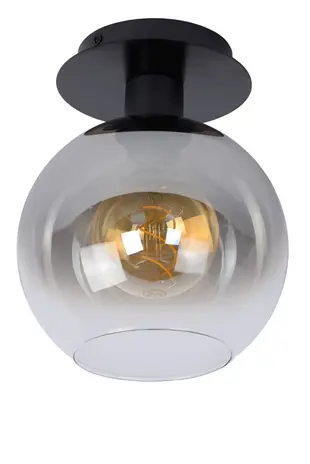 Lucide OP=OP MARIUS Plafonnière-Zwart-1xE27-60W-Glas Lucide OP=OP MARIUS Plafonnière-Zwart-1xE27-60W-Glas