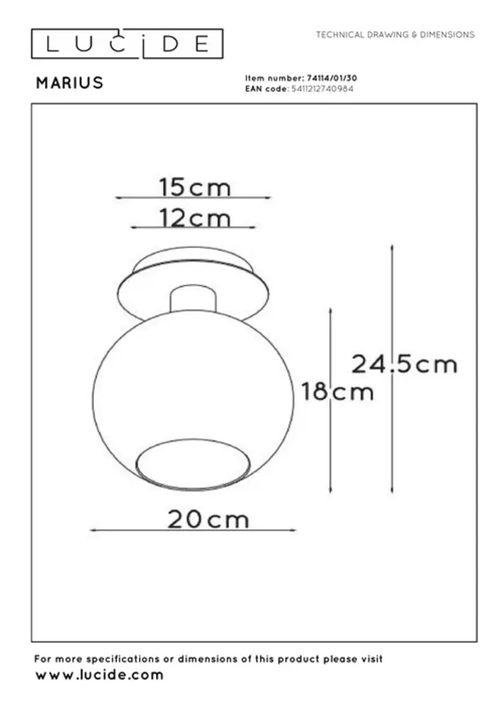 Lucide OP=OP MARIUS Plafonnière-Zwart-1xE27-60W-Glas Lucide OP=OP MARIUS Plafonnière-Zwart-1xE27-60W-Glas