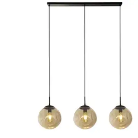 Searchlight Hanglamp PUNCH - 3-Lichts E27 - Zwart Metaal met Champagne Glas - 121cm | Dimbaar
