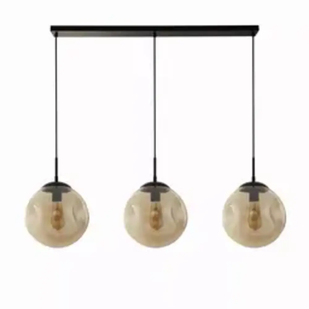 Searchlight Hanglamp PUNCH - 3-Lichts E27 - Zwart Metaal met Champagne Glas - 121cm | Dimbaar