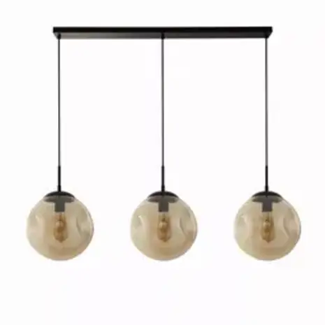 Searchlight Hanglamp PUNCH - 3-Lichts E27 - Zwart Metaal met Champagne Glas - 121cm | Dimbaar