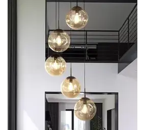 Searchlight Hanglamp PUNCH - 5-Lichts E27 - Zwart Metaal met Champagne Glas - Multi Drop | Dimbaar