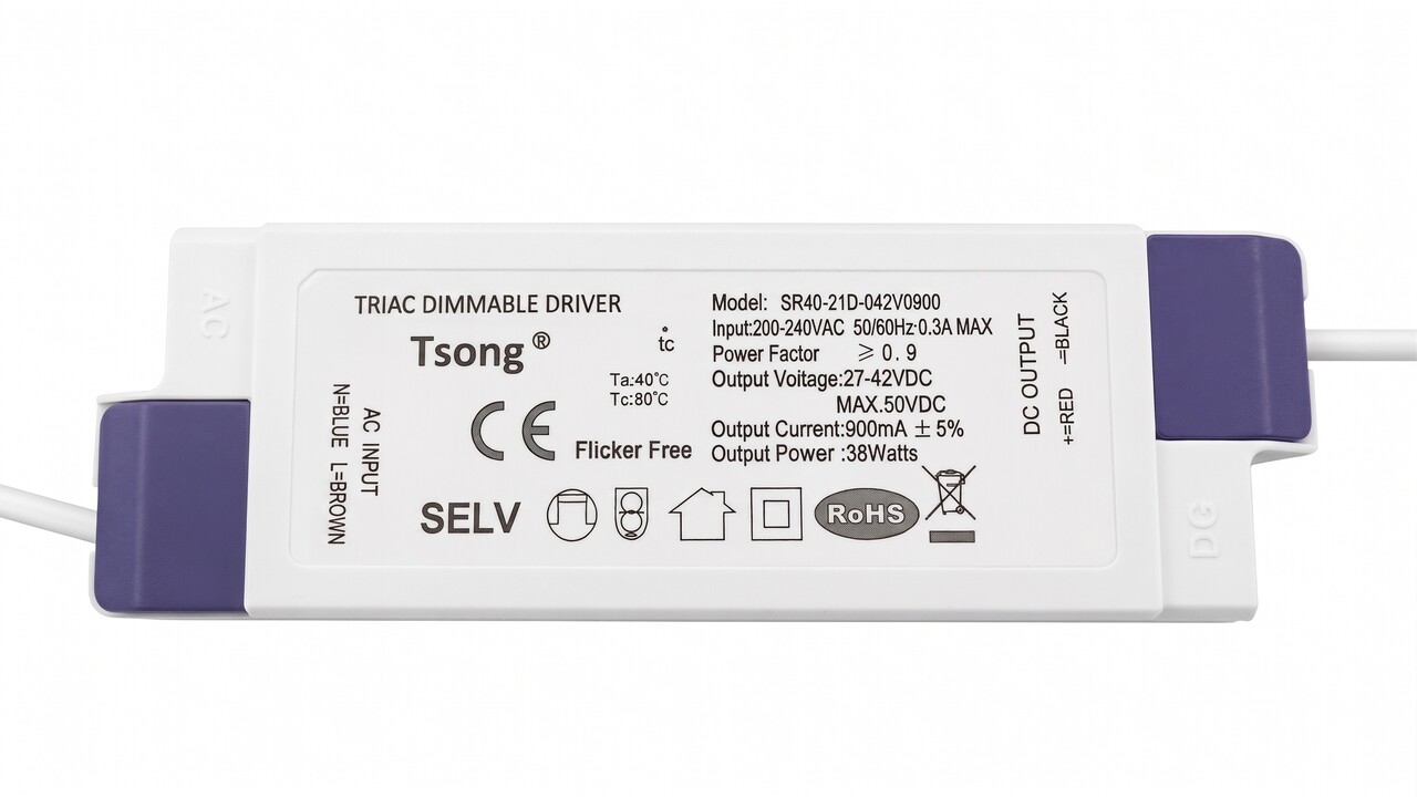 LCB Dimbare LED driver - Triac / fase aansnijding - voor 36W/40W LED paneel - 30-42V 900mA LCB Dimbare LED driver - Triac / fase aansnijding - voor 36W/40W LED paneel - 30-42V 900mA