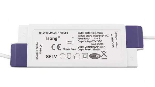 LCB Dimbare LED driver - Triac / fase aansnijding - voor 36W/40W LED paneel - 30-42V 900mA LCB Dimbare LED driver - Triac / fase aansnijding - voor 36W/40W LED paneel - 30-42V 900mA