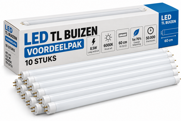 Spectrum Voordeelpak 10x LED TL 60cm - 8,5W vervangt 18W - Lichtkleur optioneel - 2 jaar garantie Spectrum Voordeelpak 10x LED TL 60cm - 8,5W vervangt 18W - Lichtkleur optioneel - 2 jaar garantie