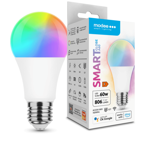 Modee WiFi LED Lamp - E27 9,4W - RGB+CCT alle lichtkleuren - Bediening met de App Modee WiFi LED Lamp - E27 9,4W - RGB+CCT alle lichtkleuren - Bediening met de App