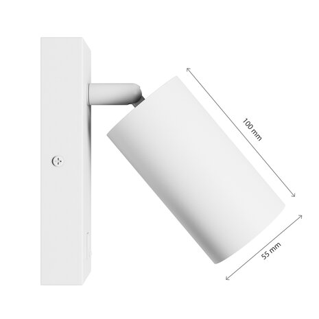 Spectrum LED Bedlamp - 1x GU10 - Aan/Uit Schakelaar - 55x100mm - Wit