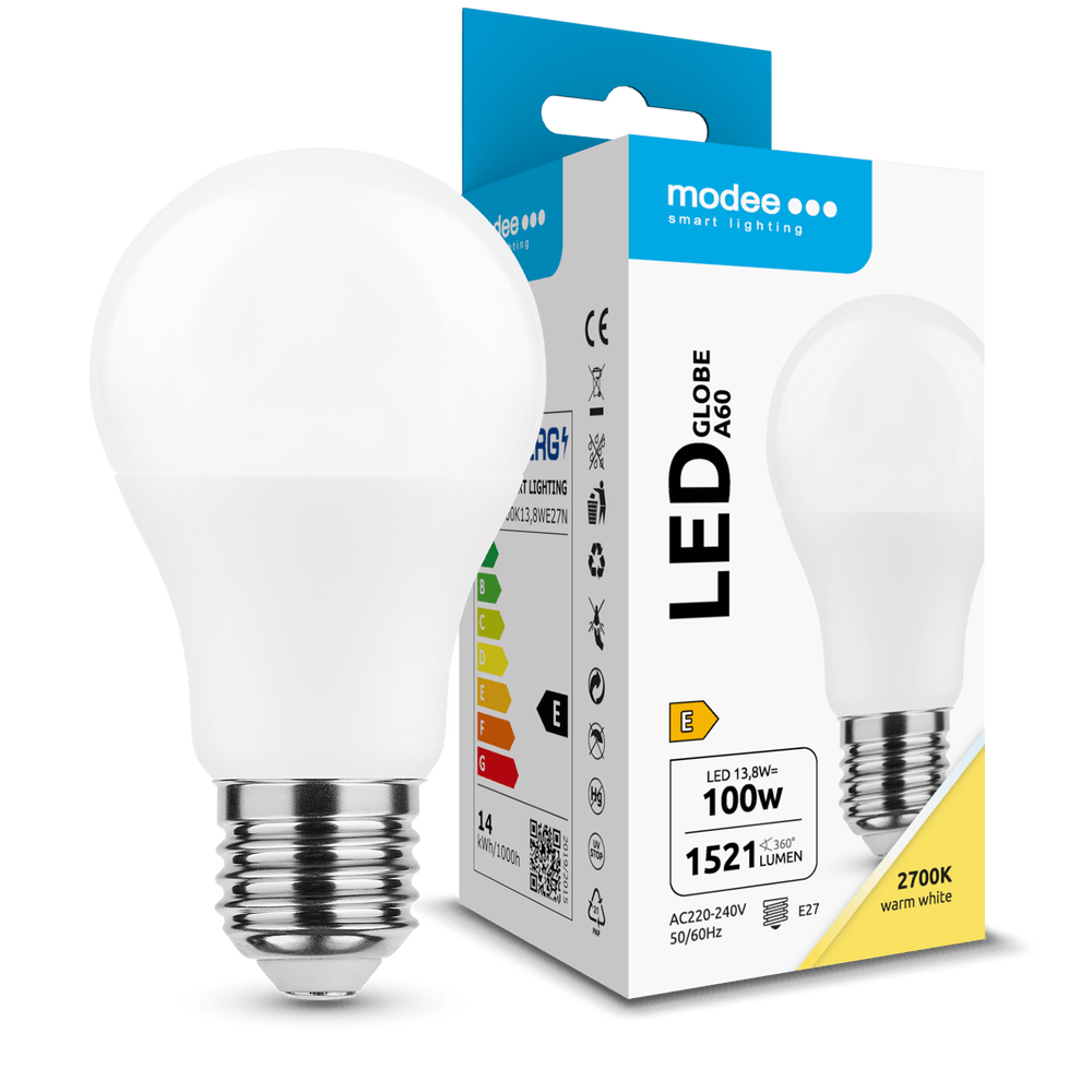 Modee LED Lamp - E27 A60 - 13,8W 1521lm - 2700K - PVC Modee LED Lamp - E27 A60 - 13,8W 1521lm - 2700K - PVC