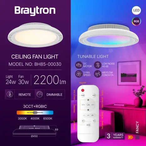 Braytron Braytron Fancy Plafondventilator met LED 24W + 30W RGB – Wit Braytron Braytron Fancy Plafondventilator met LED 24W + 30W RGB – Wit