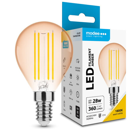 Modee LED Filament lamp - E14 G45 4W - 1800K zeer warm wit licht Modee LED Filament lamp - E14 G45 4W - 1800K zeer warm wit licht