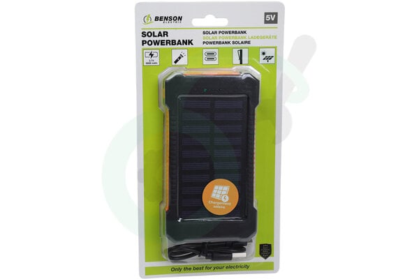 LCB Solar Powerbank - 5000mAh - 2x USB-A - LED Zaklamp 3 Standen - Zwart - Inclusief Oplaadkabel