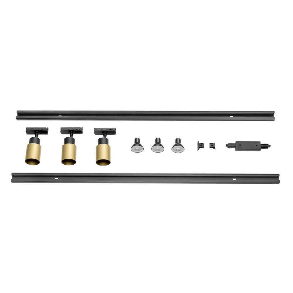 SLV PURI 2.0 1-Fase Railverlichting Set - 3x GU10 Spots - 2x 1 Meter Rail - Zwart/Goud - Dimbaar SLV PURI 2.0 1-Fase Railverlichting Set - 3x GU10 Spots - 2x 1 Meter Rail - Zwart/Goud - Dimbaar