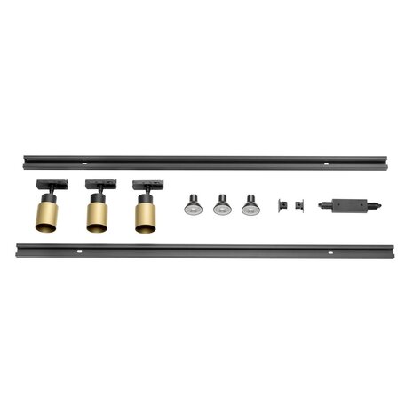 SLV PURI 2.0 1-Fase Railverlichting Set - 3x GU10 Spots - 2x 1 Meter Rail - Zwart/Goud - Dimbaar SLV PURI 2.0 1-Fase Railverlichting Set - 3x GU10 Spots - 2x 1 Meter Rail - Zwart/Goud - Dimbaar