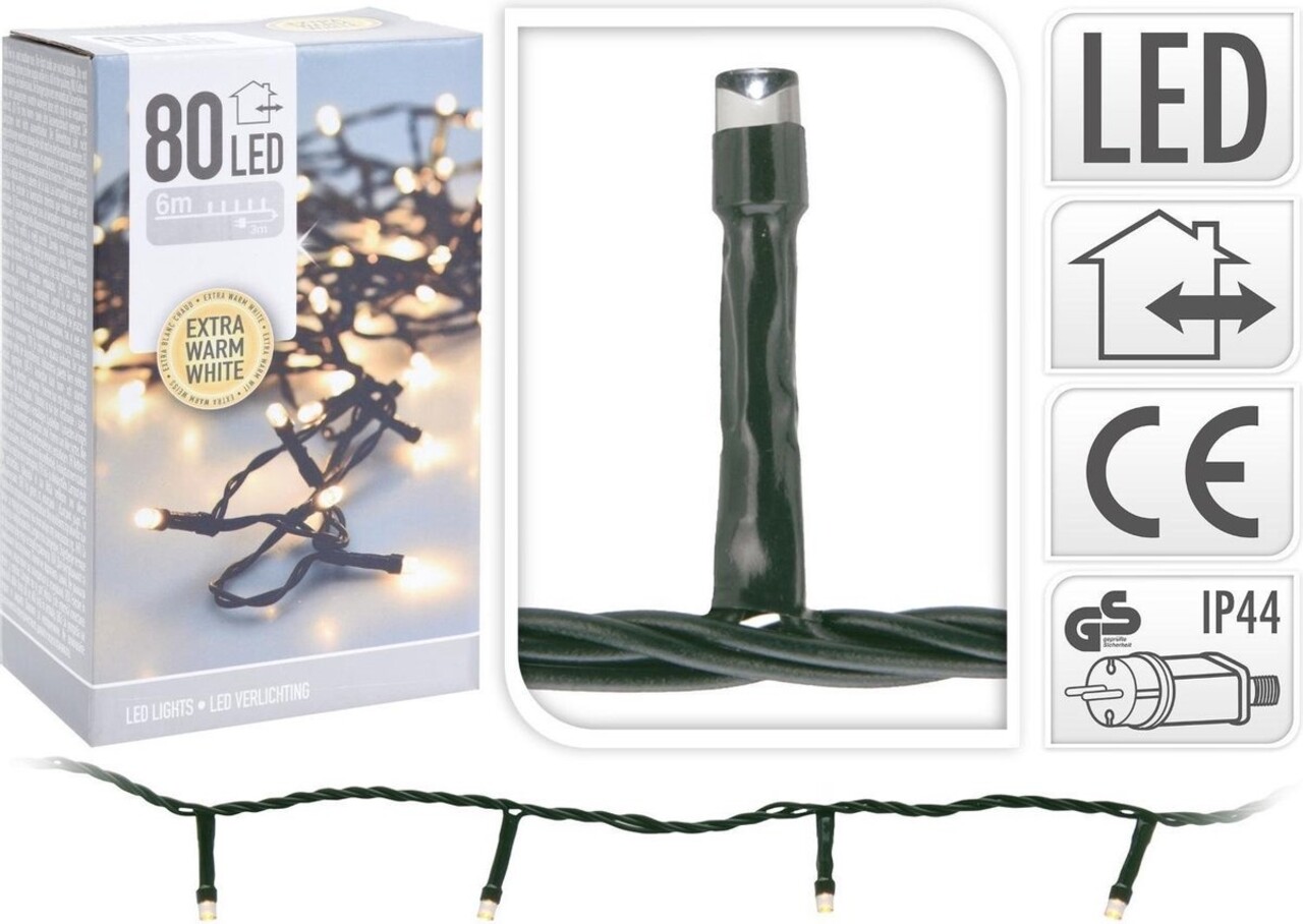 OP=OP Kerstverlichting 80 LED – 6 meter extra warm wit OP=OP Kerstverlichting 80 LED – 6 meter extra warm wit