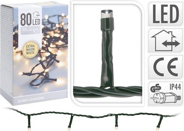 OP=OP Kerstverlichting 80 LED – 6 meter extra warm wit OP=OP Kerstverlichting 80 LED – 6 meter extra warm wit
