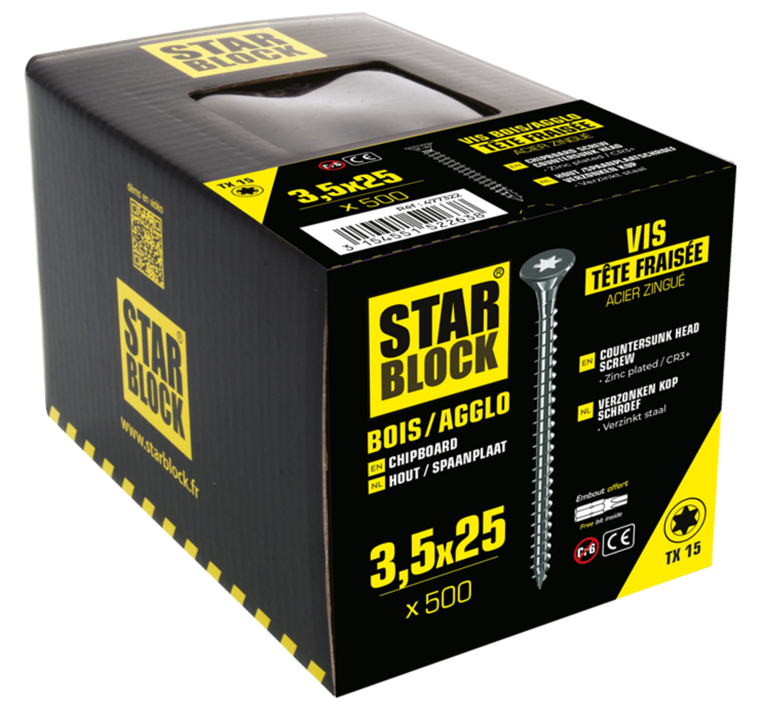 Star Block OP=OP Starblock spaanplaatschroeven TX 3,5x25 mm – 500 stuks