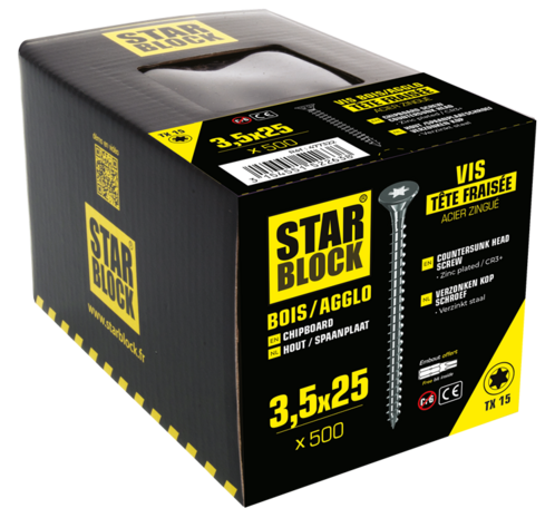 Star Block OP=OP Starblock spaanplaatschroeven TX 3,5x25 mm – 500 stuks