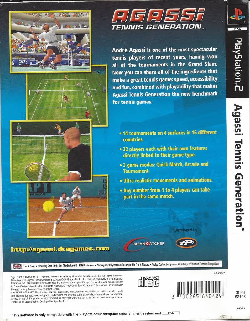 blauwe vinvis Bedankt deze Agassi Tennis Generation for Playstation 2 PS2 - Passion for Games Webshop  - Passion For Games