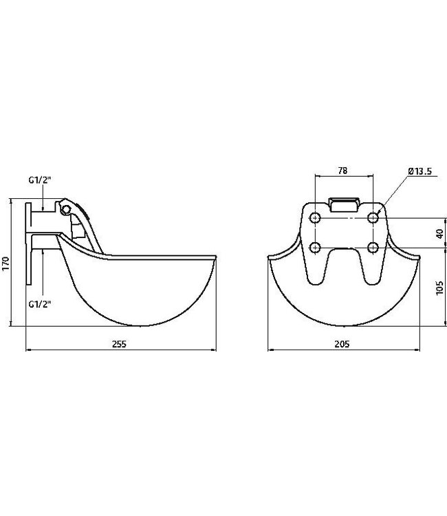 Tränkebecken Guss mit Edelstahlzunge G16, emailliert