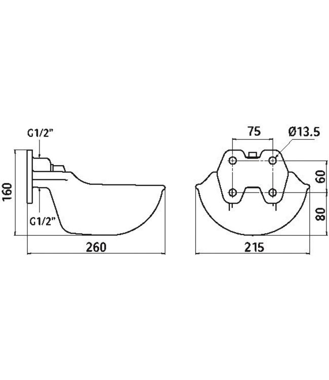 Tränkebecken mit Rohrventil G51, emailliert