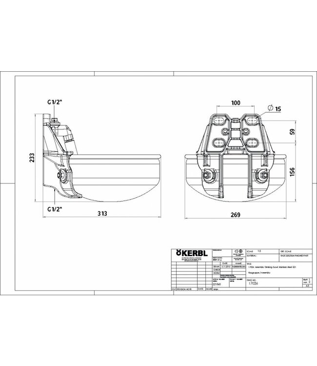 Edelstahl-Tränkebecken mit Rohrventil E21