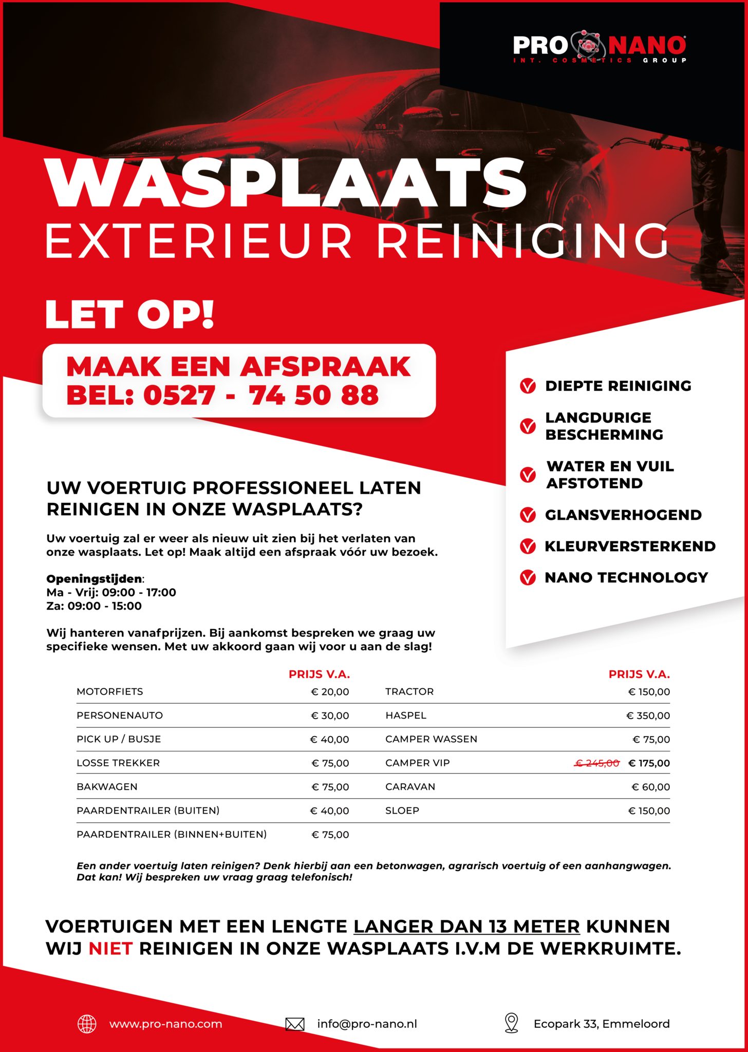 Price list ProNano Washing place