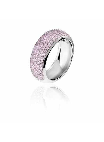 Zilveren ring met roze Swarovski bergkristallen
