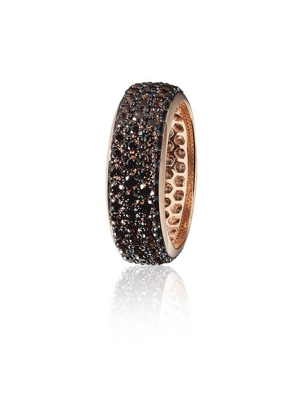 Zilver rose vergulde ring met 3 rijen bruine Swarovski bergkristallen