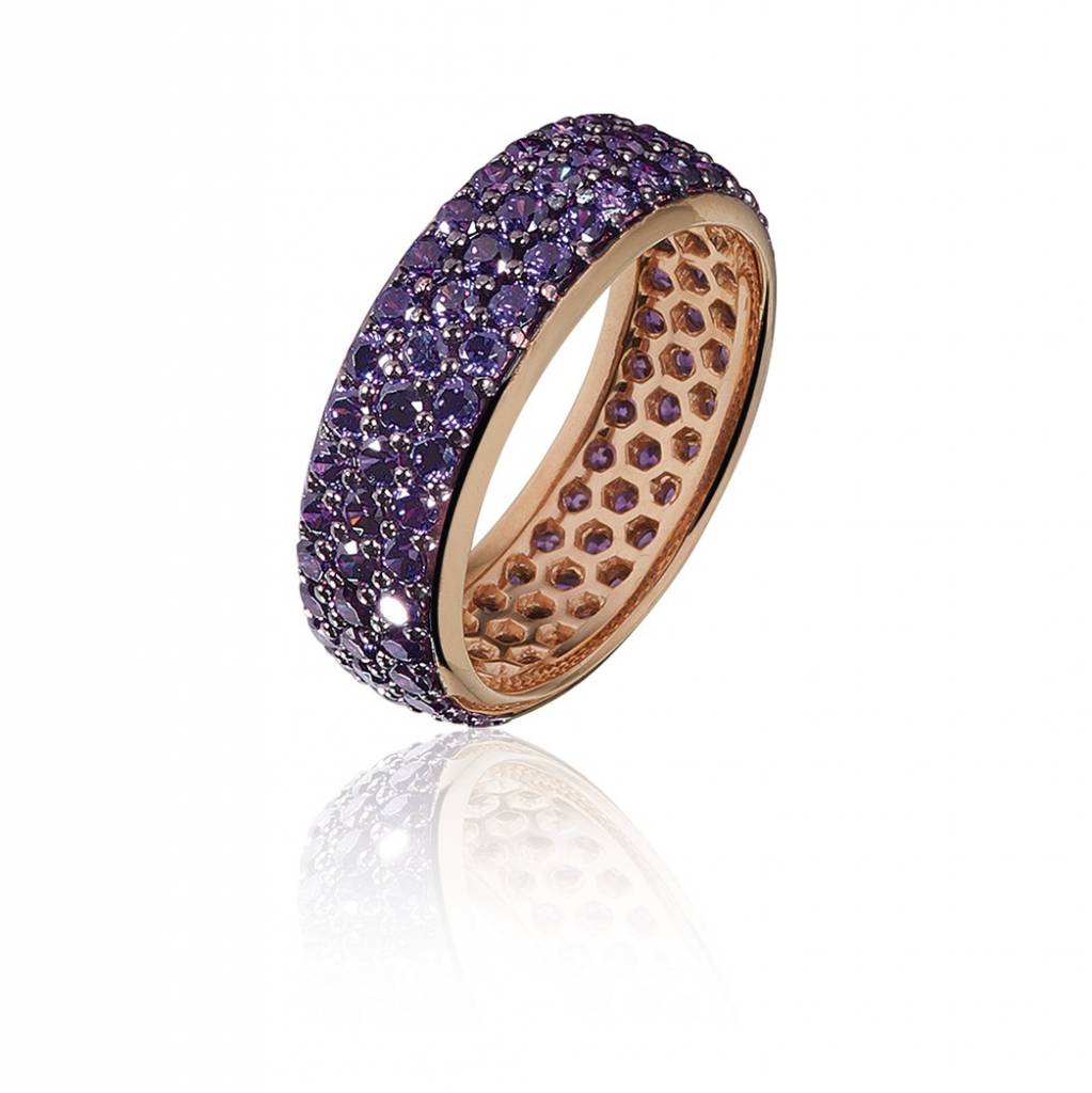 Pakistaans voorstel Millimeter Zilver rose vergulde ring met 3 rijen paarse Swarovski bergkristallen |  Ringen | Sieraden online bestellen | Fuva.nl -