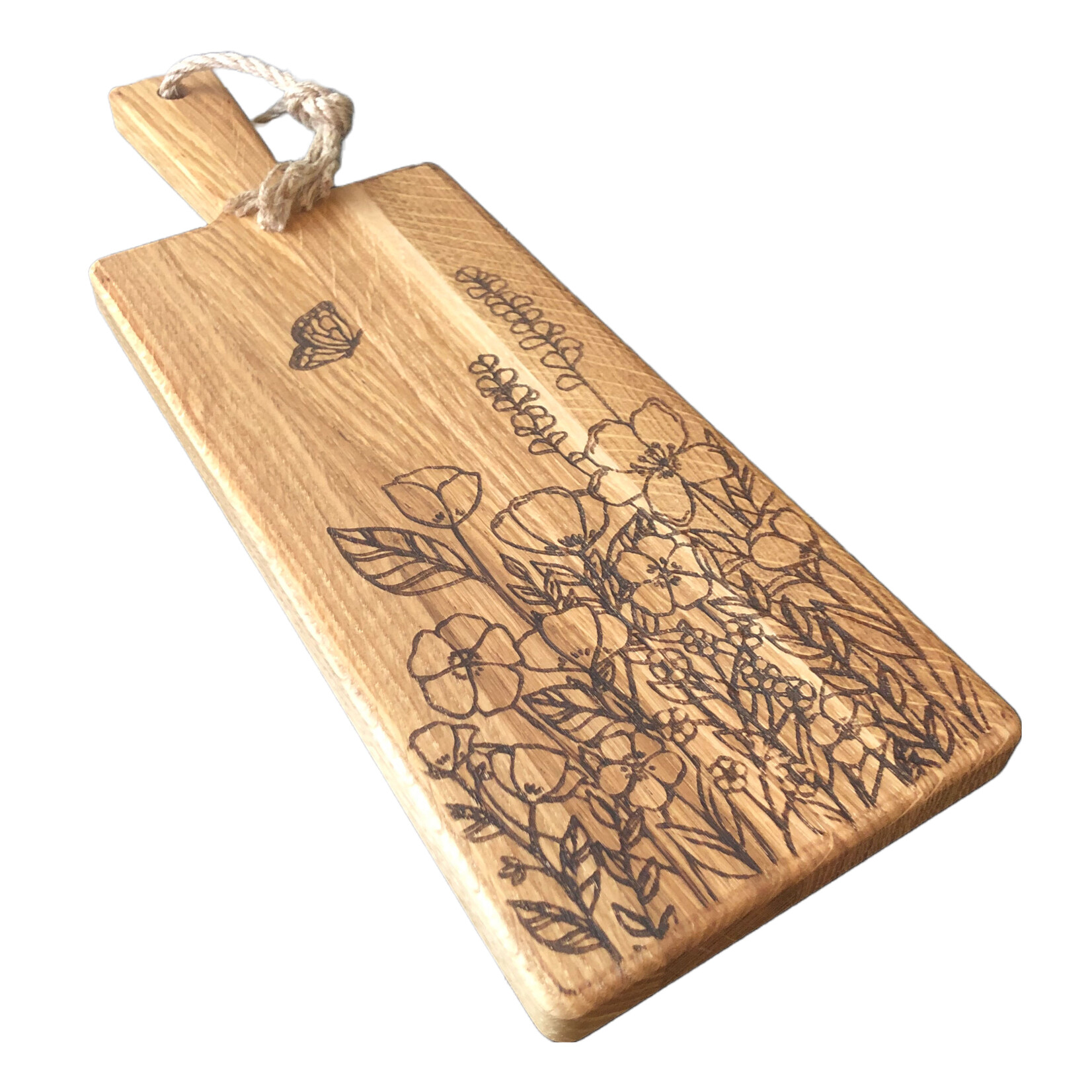 BROOKWOOD Serveerplank eiken met wildbloemen gravering