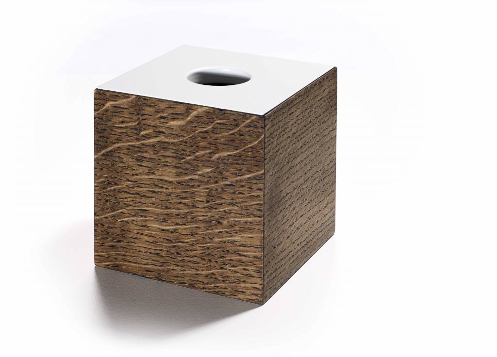The Oak Men Opbergbox in zwart geoliede eik met wit deksel klein