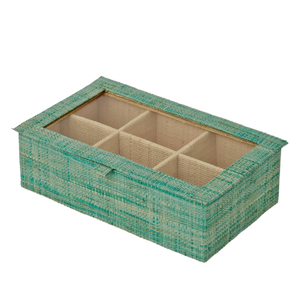 Rice Doos voor theezakjes in raffia groen