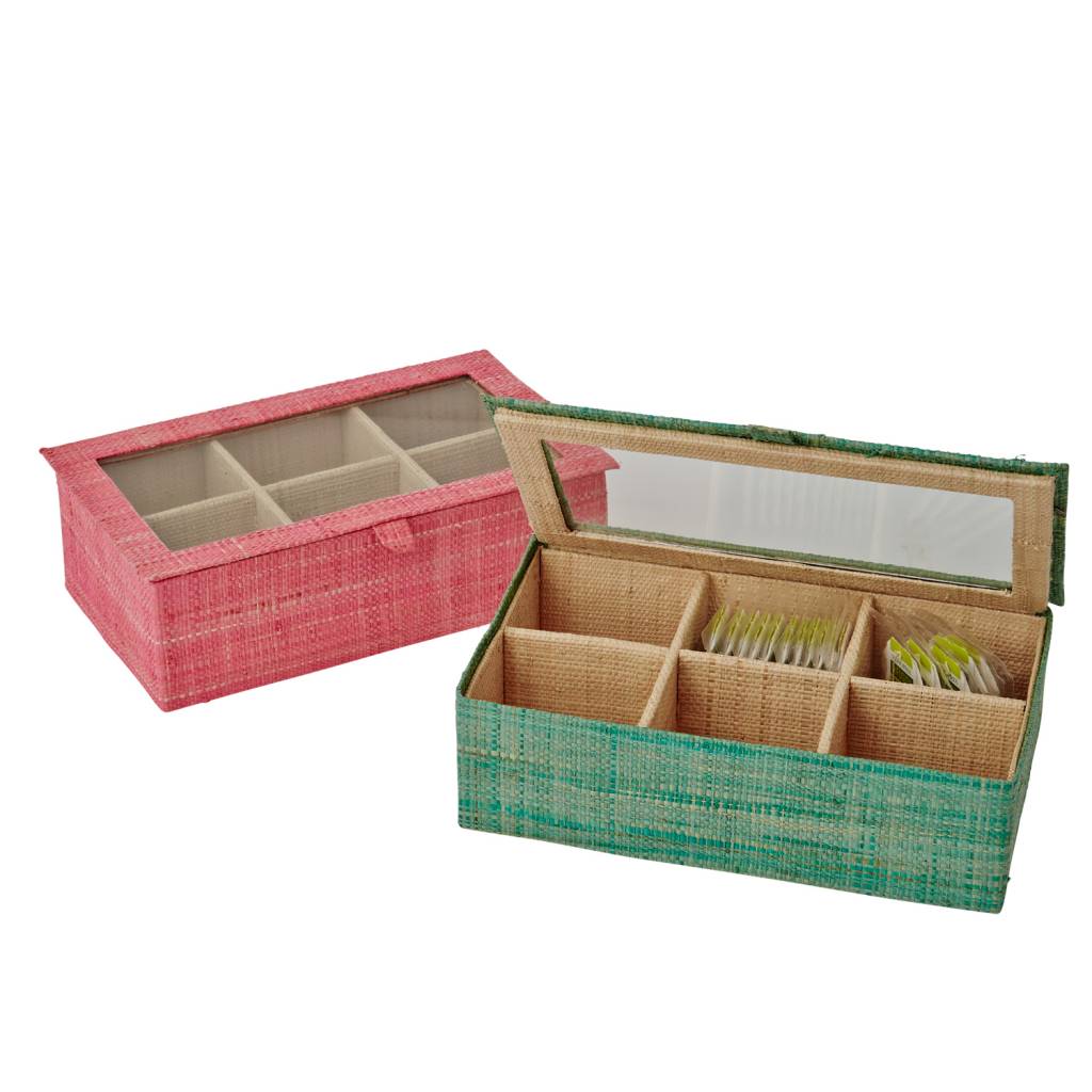 Rice Doos voor theezakjes in raffia groen