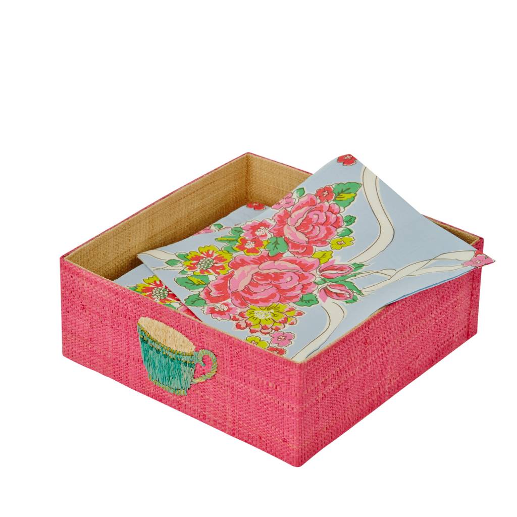 Rice Servettendoos in raffia roze